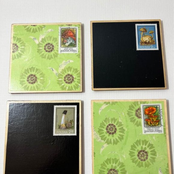 Mushroom Coasters 4 Piece set, Recycled Postage #C3. - Picture 2 of 4